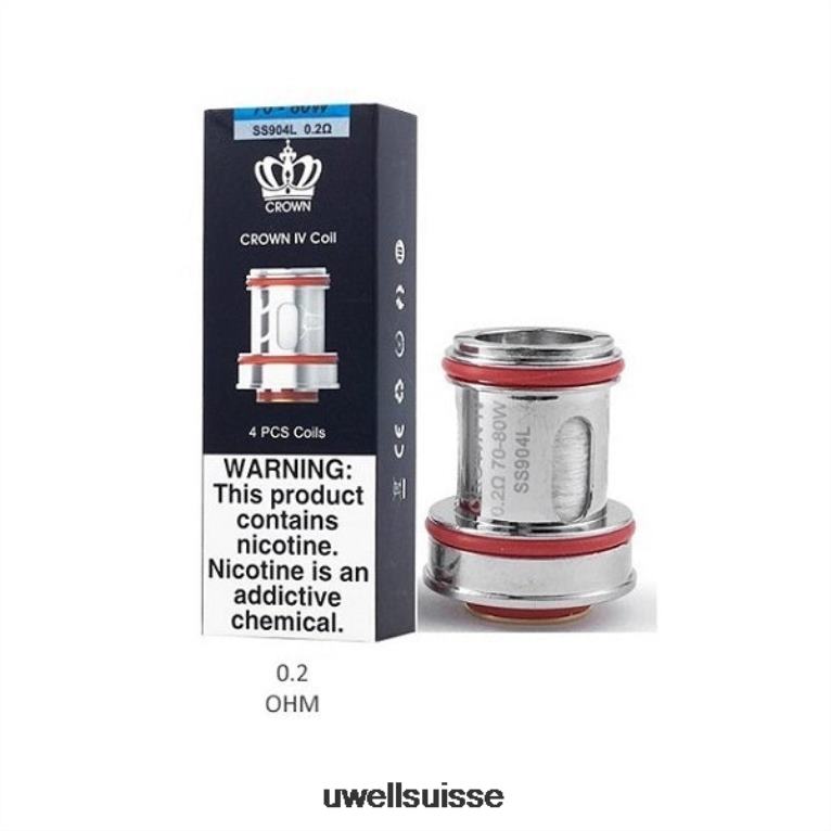 UWELL CROWN 4 bobines de remplacement (paquet de 4) double bobine 0,2 ohm NLB2N182 - UWELL Jetable