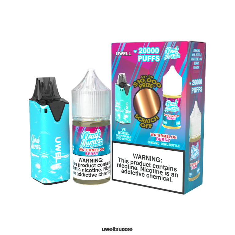 UWELL V6 appareil jetable + jus daddy's vapor 30ml - pack collab clr : bleu/flv : baie de pastèque glacée 50 mg NLB2N206 - UWELL Vape Flavors