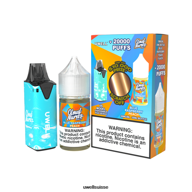 UWELL V6 appareil jetable + jus daddy's vapor 30ml - pack collab clr : bleu/flv : pêche framboise bleue 50 mg NLB2N203 - UWELL Vape Price