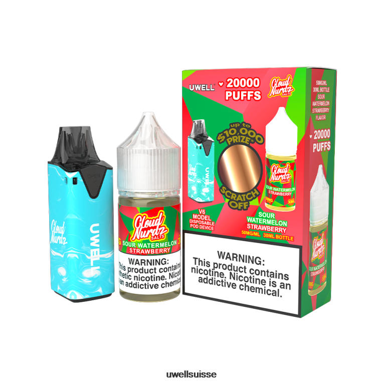 UWELL V6 appareil jetable + jus daddy's vapor 30ml - pack collab clr : bleu/flv : pastèque aigre fraise 50 mg NLB2N204 - UWELL Vape Pod