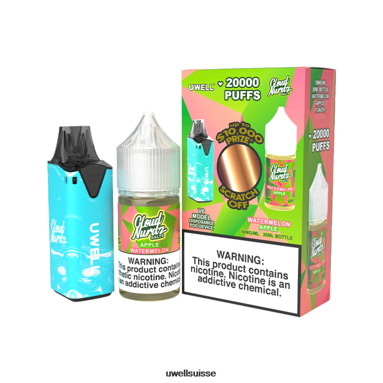 UWELL V6 appareil jetable + jus daddy's vapor 30ml - pack collab clr : bleu/flv : pomme pastèque 50 mg NLB2N205 - UWELL Flavors