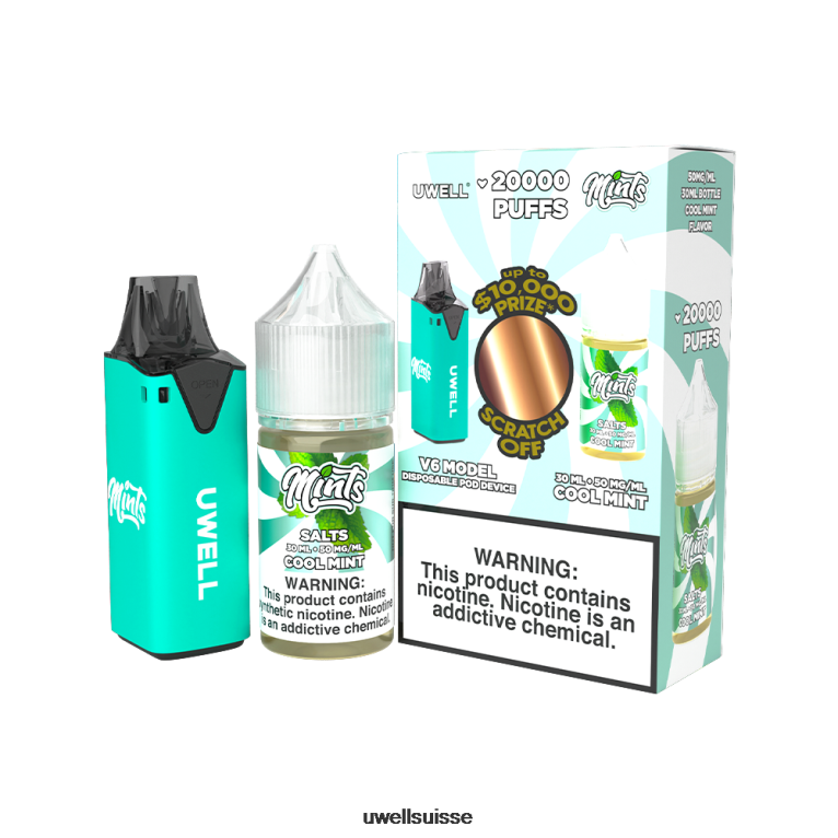 UWELL V6 appareil jetable + jus daddy's vapor 30ml - pack collab clr : cyan/flv : menthe fraîche 50 mg NLB2N210 - UWELL Zurich