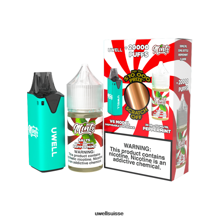 UWELL V6 appareil jetable + jus daddy's vapor 30ml - pack collab clr : cyan/flv : menthe poivrée 50 mg NLB2N211 - UWELL Vape Jetable