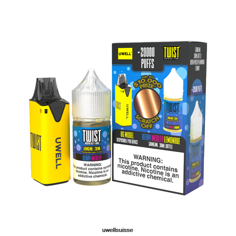 UWELL V6 appareil jetable + jus daddy's vapor 30ml - pack collab clr : jaune/flv : limonade aux baies 50 mg NLB2N216 - UWELL Vape Flavors