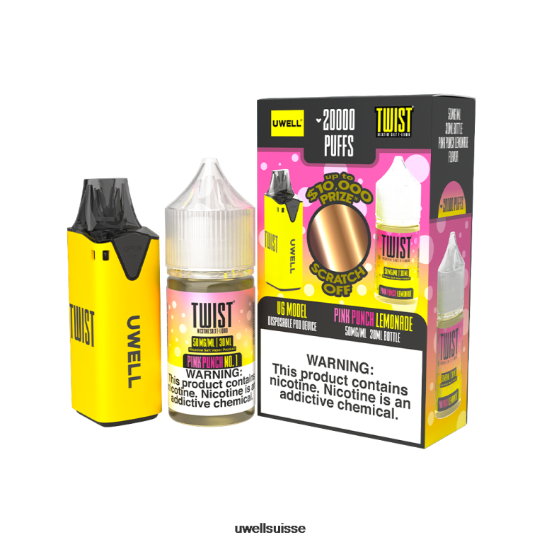 UWELL V6 appareil jetable + jus daddy's vapor 30ml - pack collab clr : jaune/flv : limonade rose punch 50 mg NLB2N219 - UWELL Genève