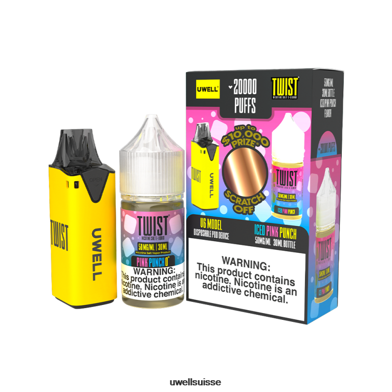 UWELL V6 appareil jetable + jus daddy's vapor 30ml - pack collab clr : jaune/flv : punch rose glacé 50 mg NLB2N218 - UWELL Suisse