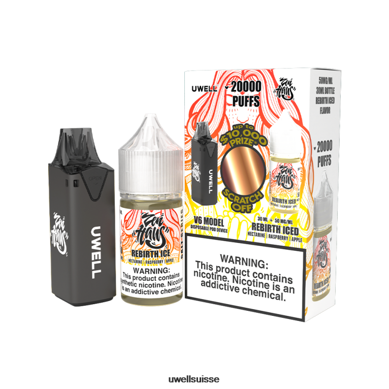 UWELL V6 appareil jetable + jus daddy's vapor 30ml - pack collab clr : noir/flv : renaissance glacé 50 mg NLB2N221 - UWELL Vape Jetable