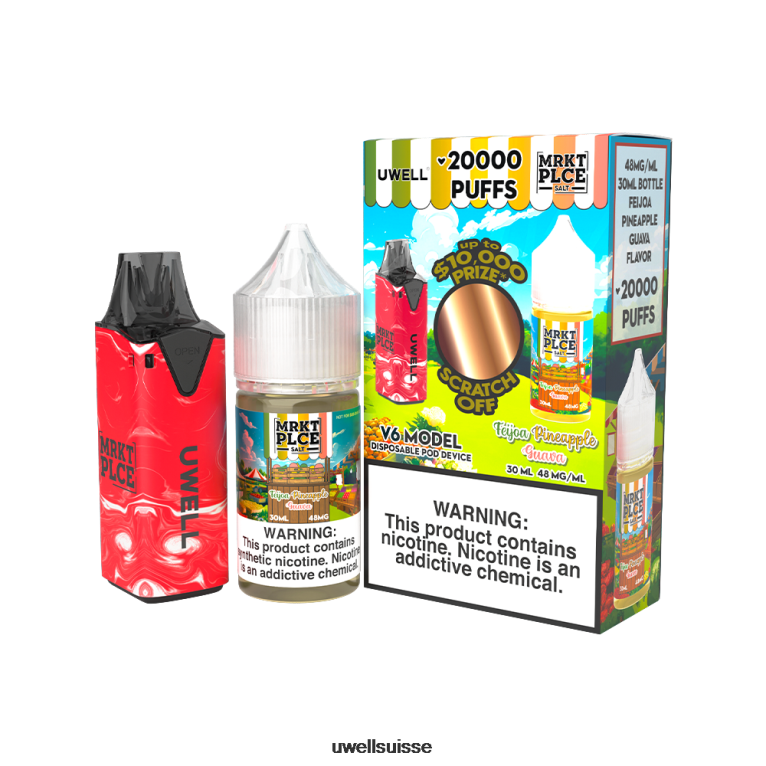 UWELL V6 appareil jetable + jus daddy's vapor 30ml - pack collab clr : rouge/flv : ananas feijoa goyave 48 mg NLB2N207 - UWELL Cigarette Électronique