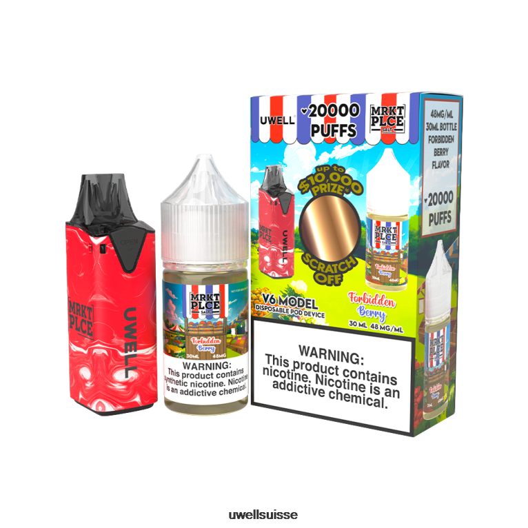 UWELL V6 appareil jetable + jus daddy's vapor 30ml - pack collab clr : rouge/flv : baie interdite 48 mg NLB2N208 - UWELL Suisse