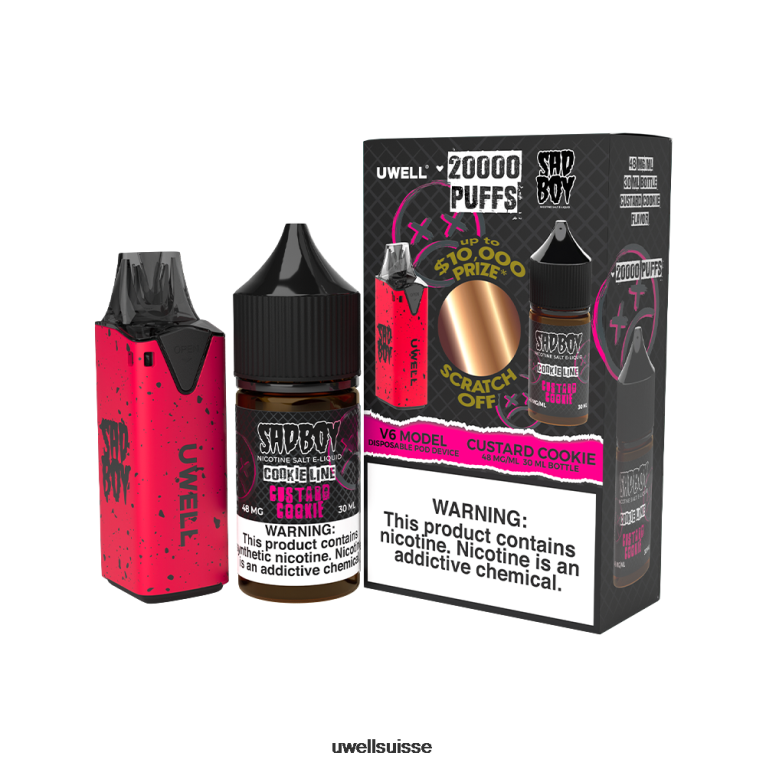 UWELL V6 appareil jetable + jus daddy's vapor 30ml - pack collab clr : rouge/flv : biscuit à la crème 48 mg NLB2N213 - UWELL Vape Price