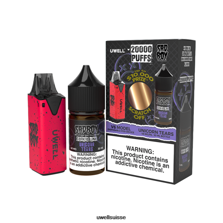 UWELL V6 appareil jetable + jus daddy's vapor 30ml - pack collab clr : rouge/flv : larmes de licorne 48 mg NLB2N214 - UWELL Vape Pod