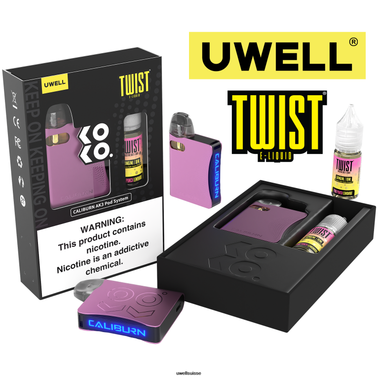 UWELL CALIBURN AK3 kit + pods a3s 0.8ohm (x2) + vapeur de papa 10ml sels 50mg crl : rose/flv : limonade rose punch 50mg NLB2N241 - UWELL Vape Jetable